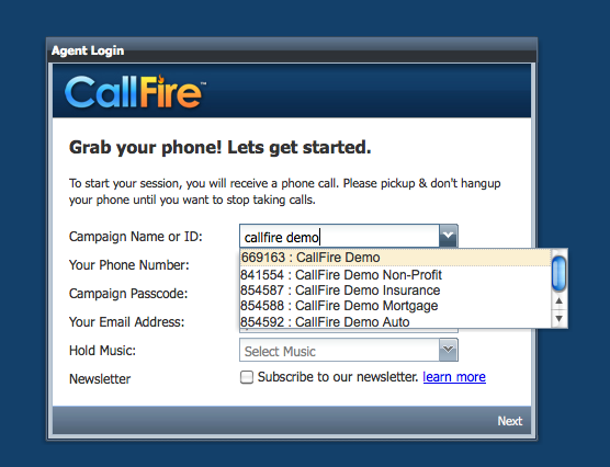 CallFire Demo options